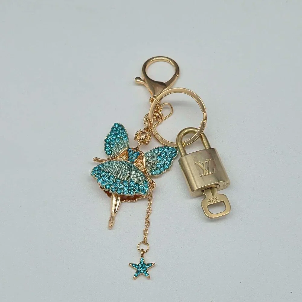 LV Gold Padlock Authentic 🔑 Luxury Bag Charm w/ Unbranded Fairy Keychain